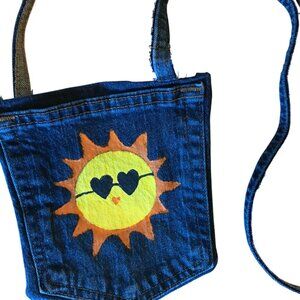 Handmade Crossbody Cell Phone Bag: Lake Girl Theme, Recycled Denim Jean Purse